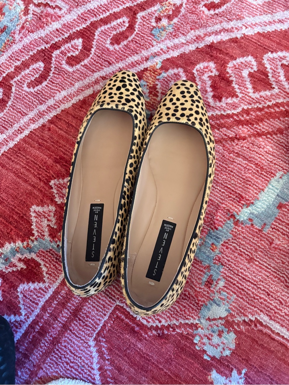 Steve Madden Cheetah Print Ballet Flats - Beige/Black calf hair